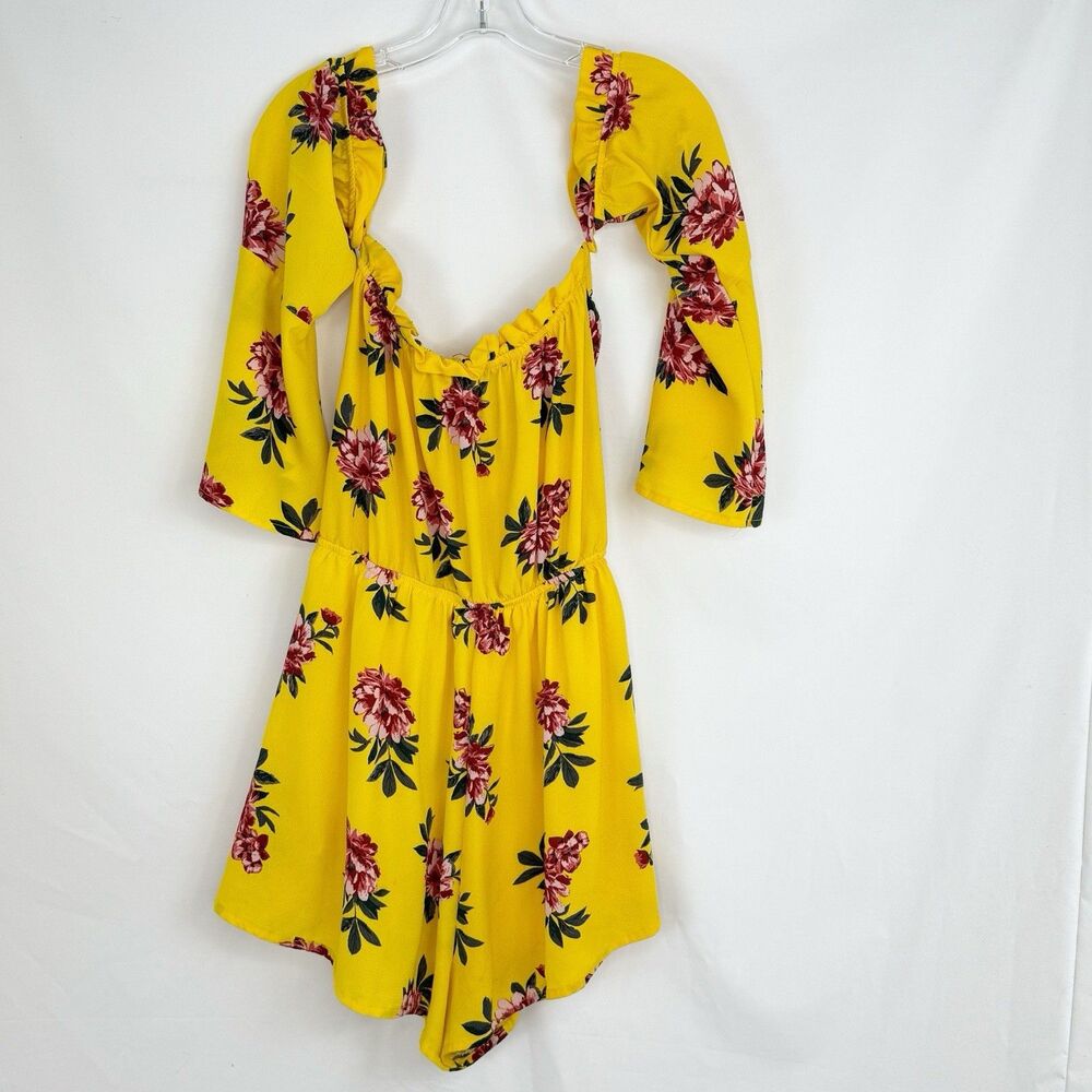 Toxik3‎ Yellow Floral Off The Shoulder Long Sleeve Romper Size XL - Picture 8 of 16